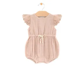 City Mouse Soft Peach Woven Waist Tie Romper