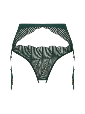 Coco de Mer Athena Open Suspender Knicker in Deep Green