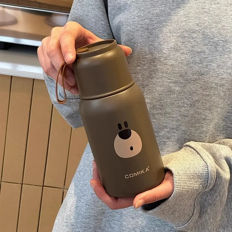 COMIKA Cute Thermal Bottle – Adorable Leakproof Insulated Bottle with Smiley Face and Bear Motifs