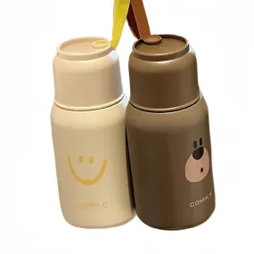 COMIKA Cute Thermal Bottle – Adorable Leakproof Insulated Bottle with Smiley Face and Bear Motifs