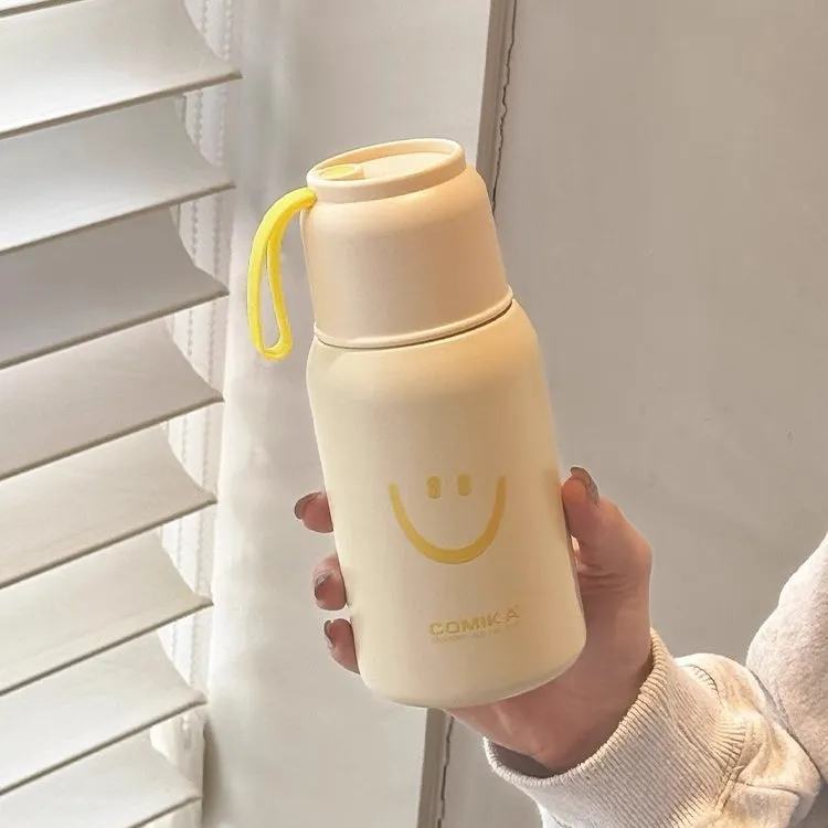 COMIKA Cute Thermal Bottle – Adorable Leakproof Insulated Bottle with Smiley Face and Bear Motifs