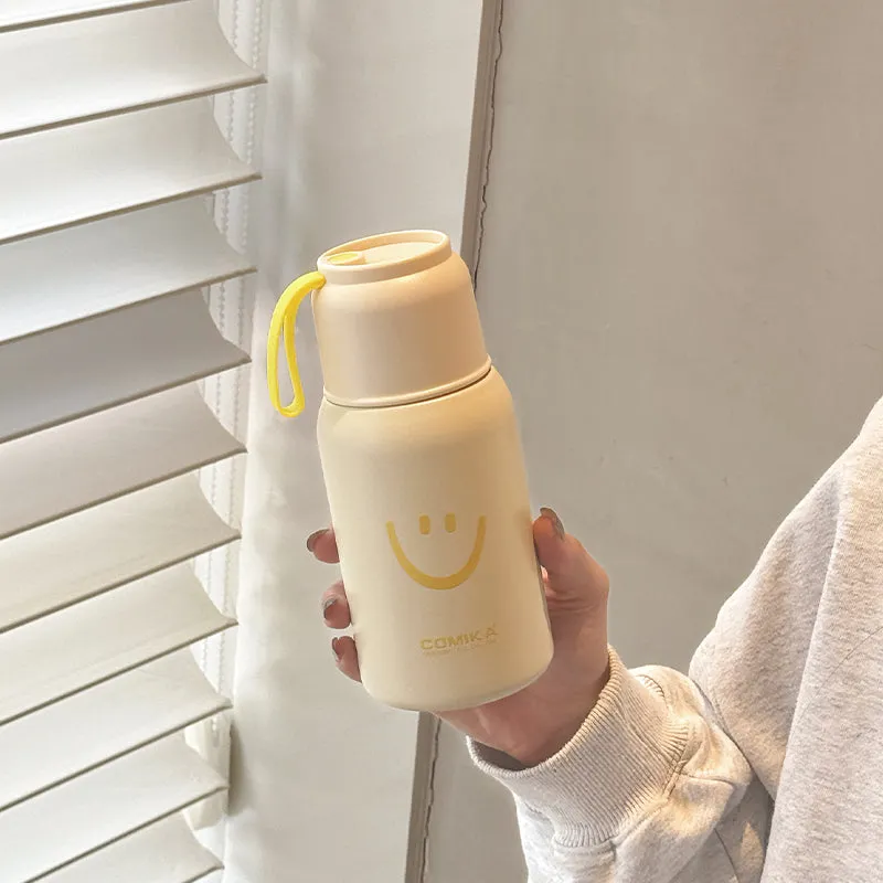 COMIKA Cute Thermal Bottle – Adorable Leakproof Insulated Bottle with Smiley Face and Bear Motifs