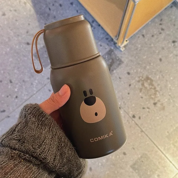 COMIKA Cute Thermal Bottle – Adorable Leakproof Insulated Bottle with Smiley Face and Bear Motifs