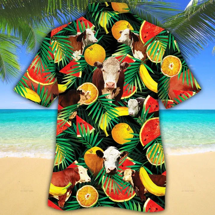 Cow hawaiian shirt for Men, Women - Hereford Cattle Lovers Tropical Fruits Hawaiian Shirt