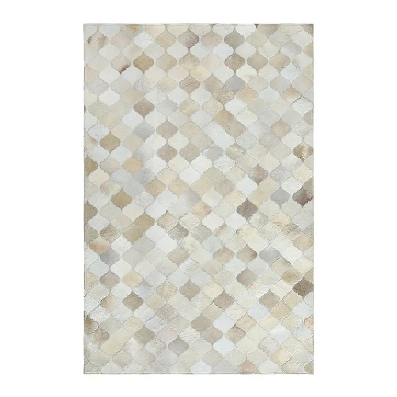 Cream and Fawn Patchwork Cowhide Rug