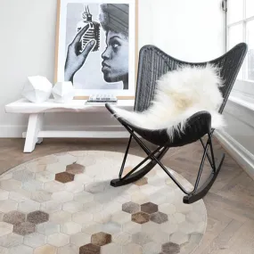 Cream Honeycomb Round Patchwork Hide Rug