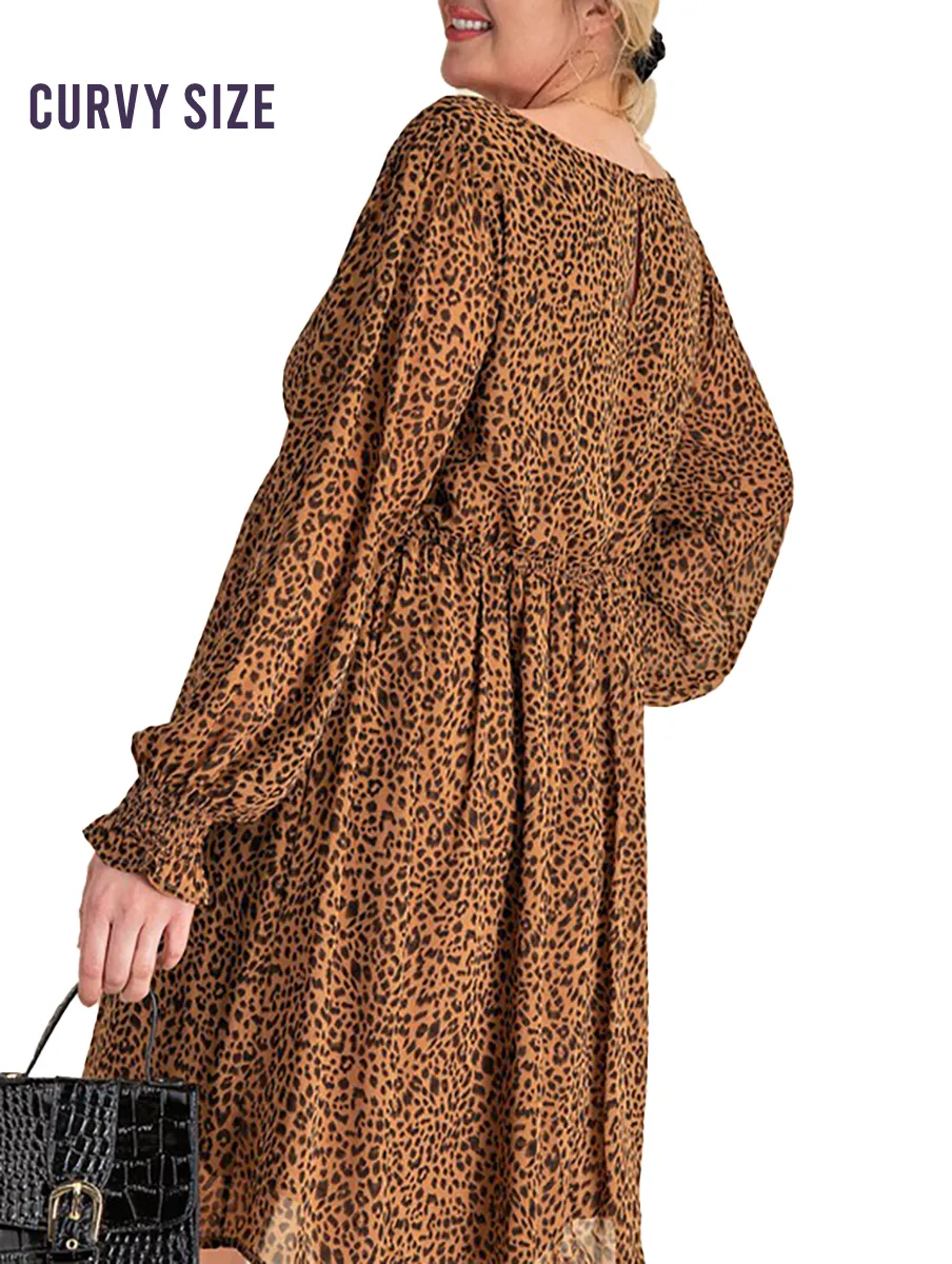 Curvy Lovin' Leopard Long Sleeve Dress