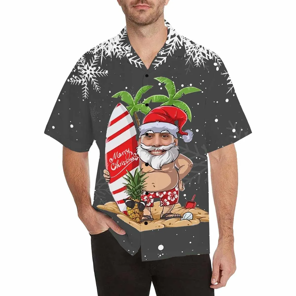 Custom Face Christmas Coconut Tree Men's Hawaiian Shirt Made for You Custom Shirt