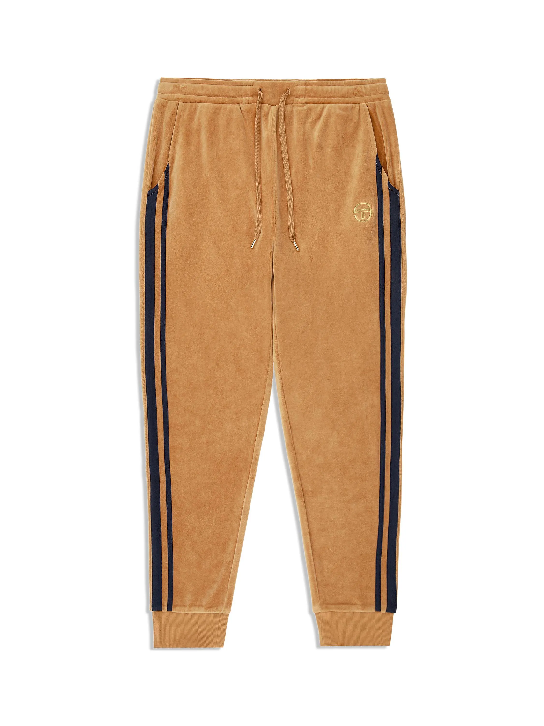 Damarindo Velour Track Pant- Almond/ Maritime Blue