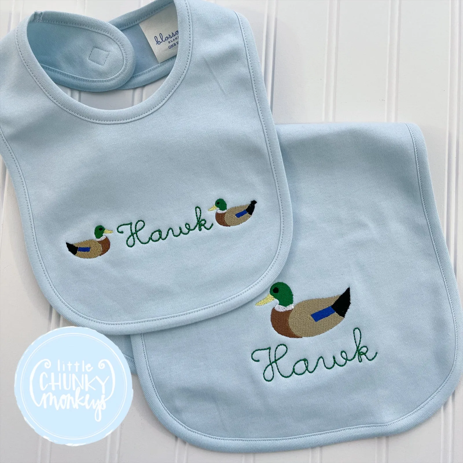 Double Mallards with Name Bib or Burp Cloth