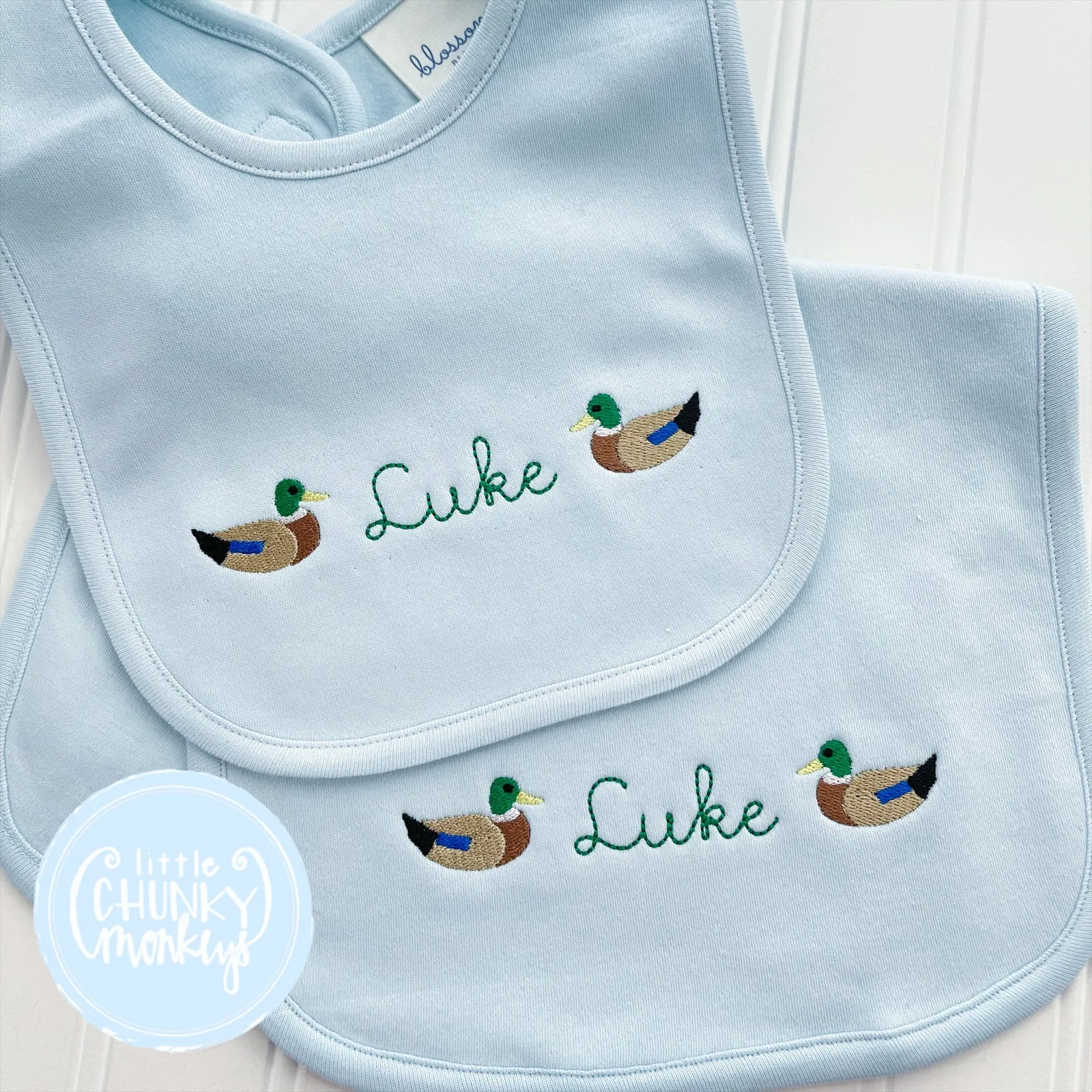 Double Mallards with Name Bib or Burp Cloth