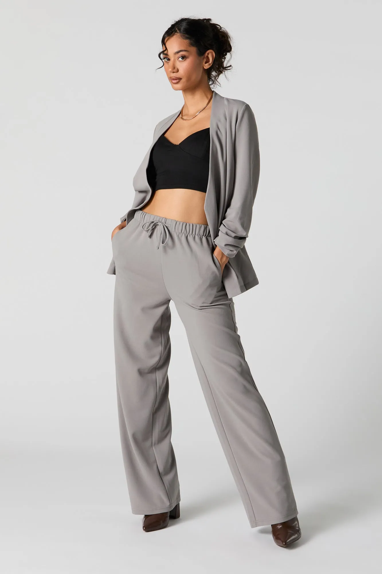 Drawstring Wide Leg Dress Pant