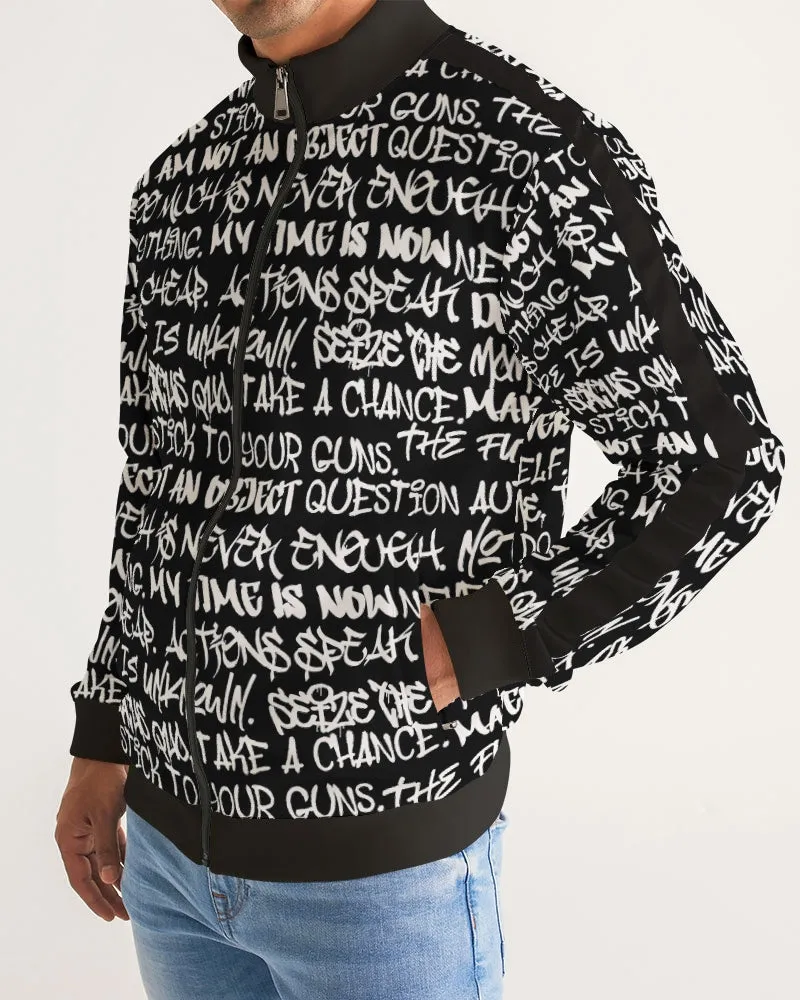 Empowering Graffiti Men's Stripe-Sleeve Track Jacket