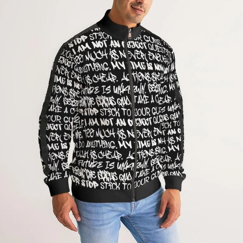 Empowering Graffiti Men's Stripe-Sleeve Track Jacket