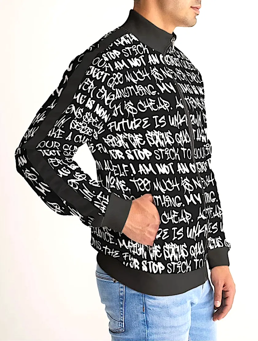 Empowering Graffiti Men's Stripe-Sleeve Track Jacket