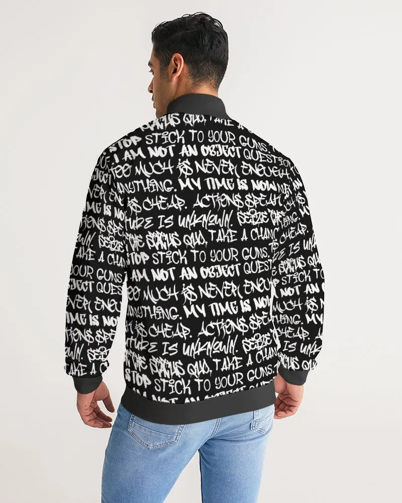 Empowering Graffiti Men's Stripe-Sleeve Track Jacket