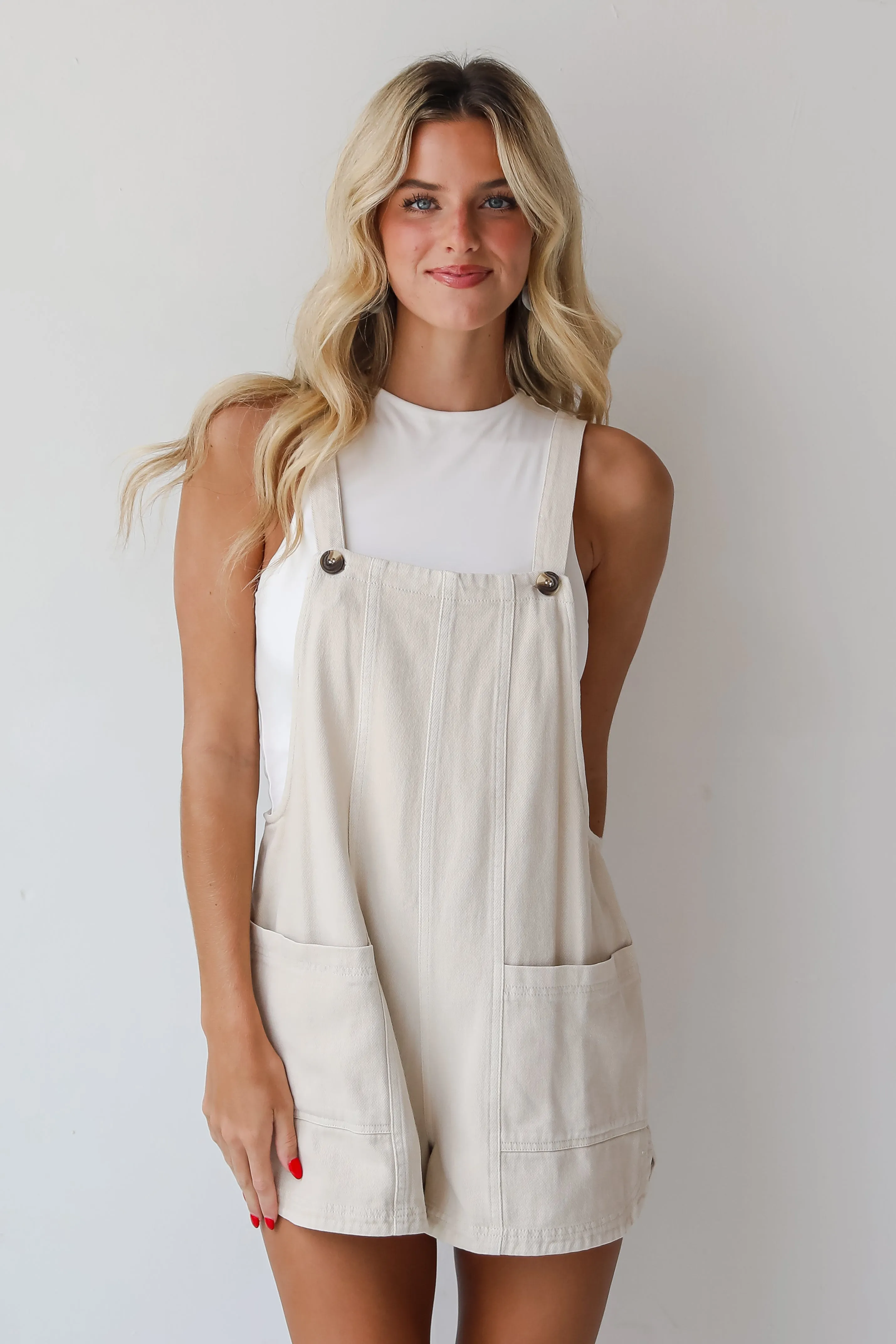 FINAL SALE - My Favorite Look Cream Denim Overall Romper