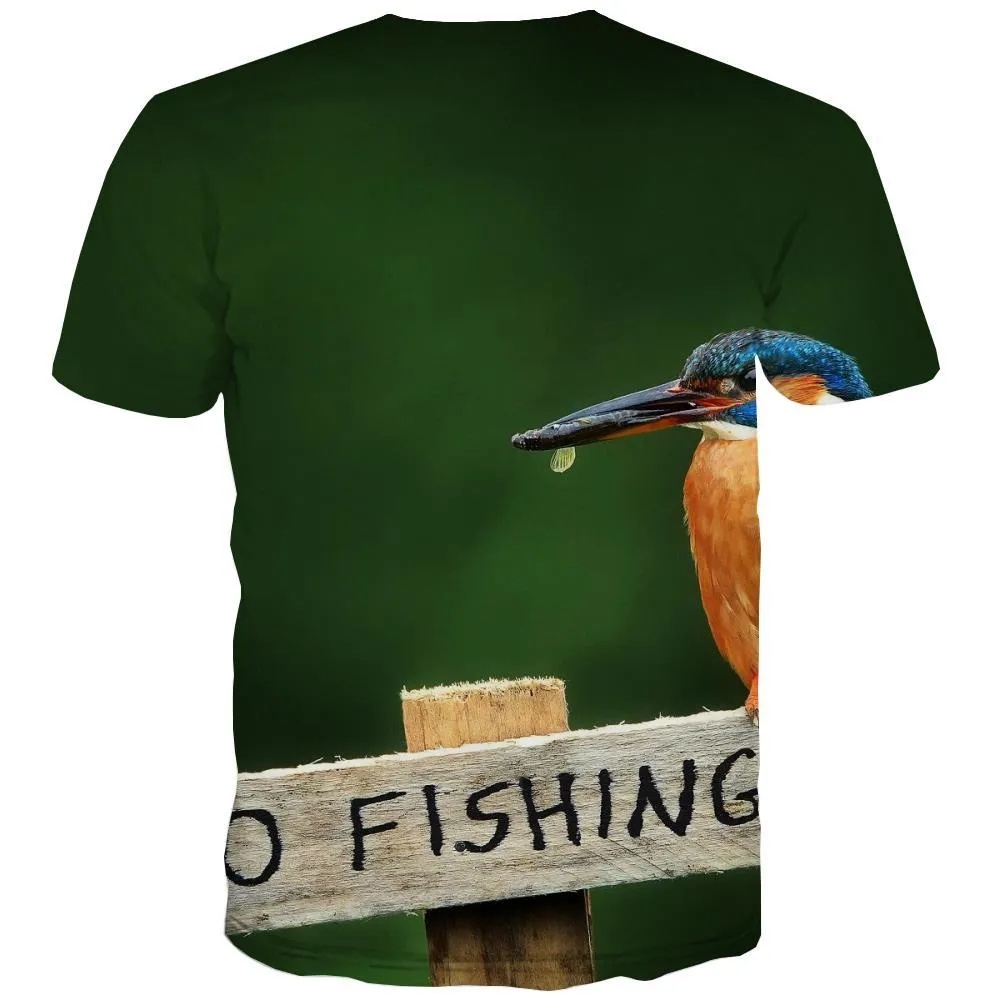 fishing T-shirt Men fish Shirt Print bird T shirts Funny Short Sleeve T shirts