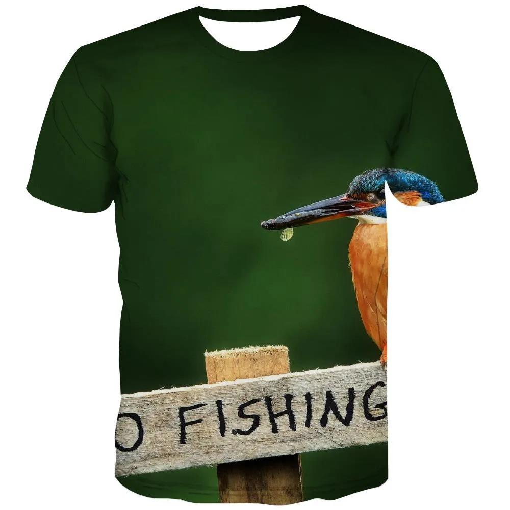 fishing T-shirt Men fish Shirt Print bird T shirts Funny Short Sleeve T shirts