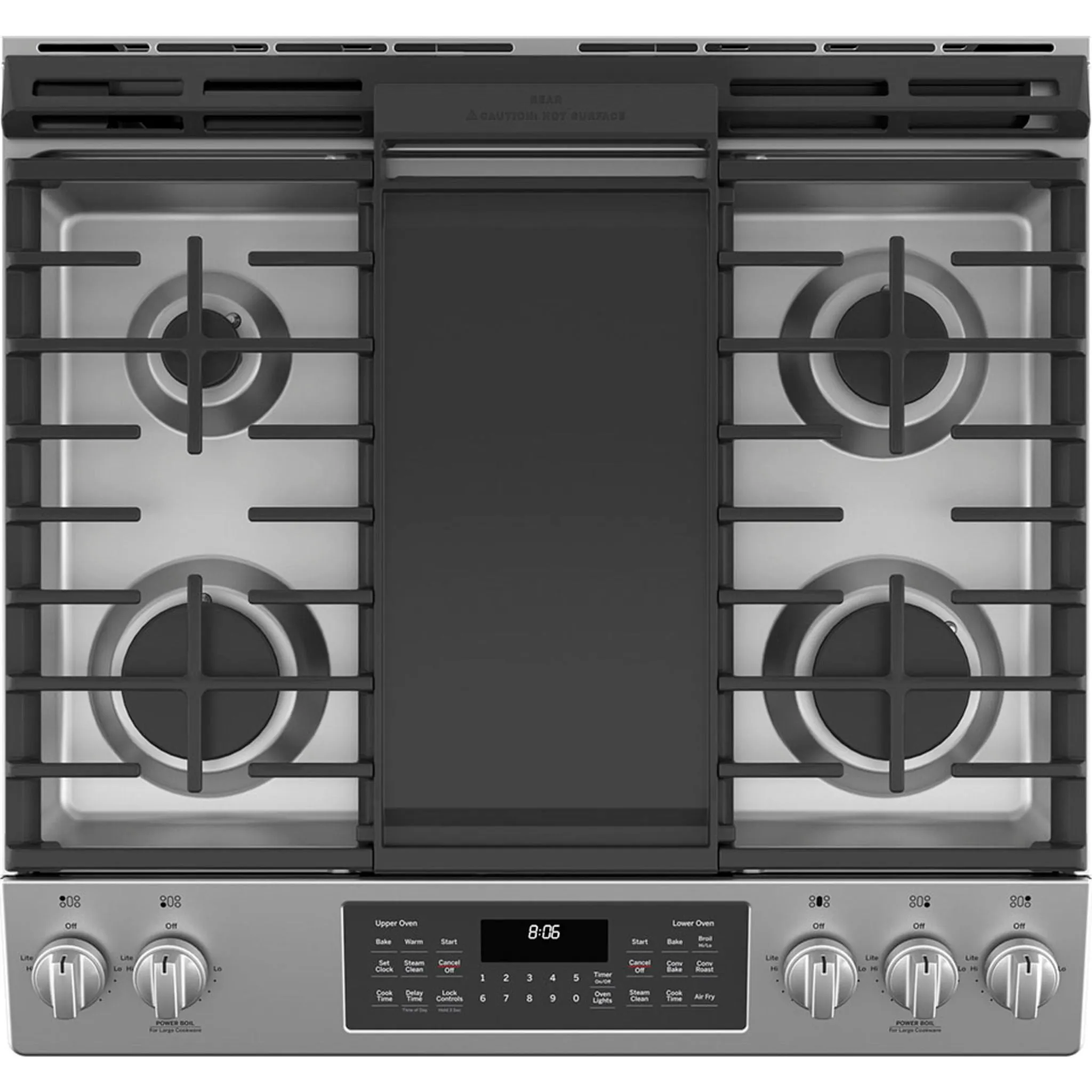 GE® 30" Slide-In Gas Double Oven Range with No Preheat Air Fry Stainless Steel - JCGSS86SPSS