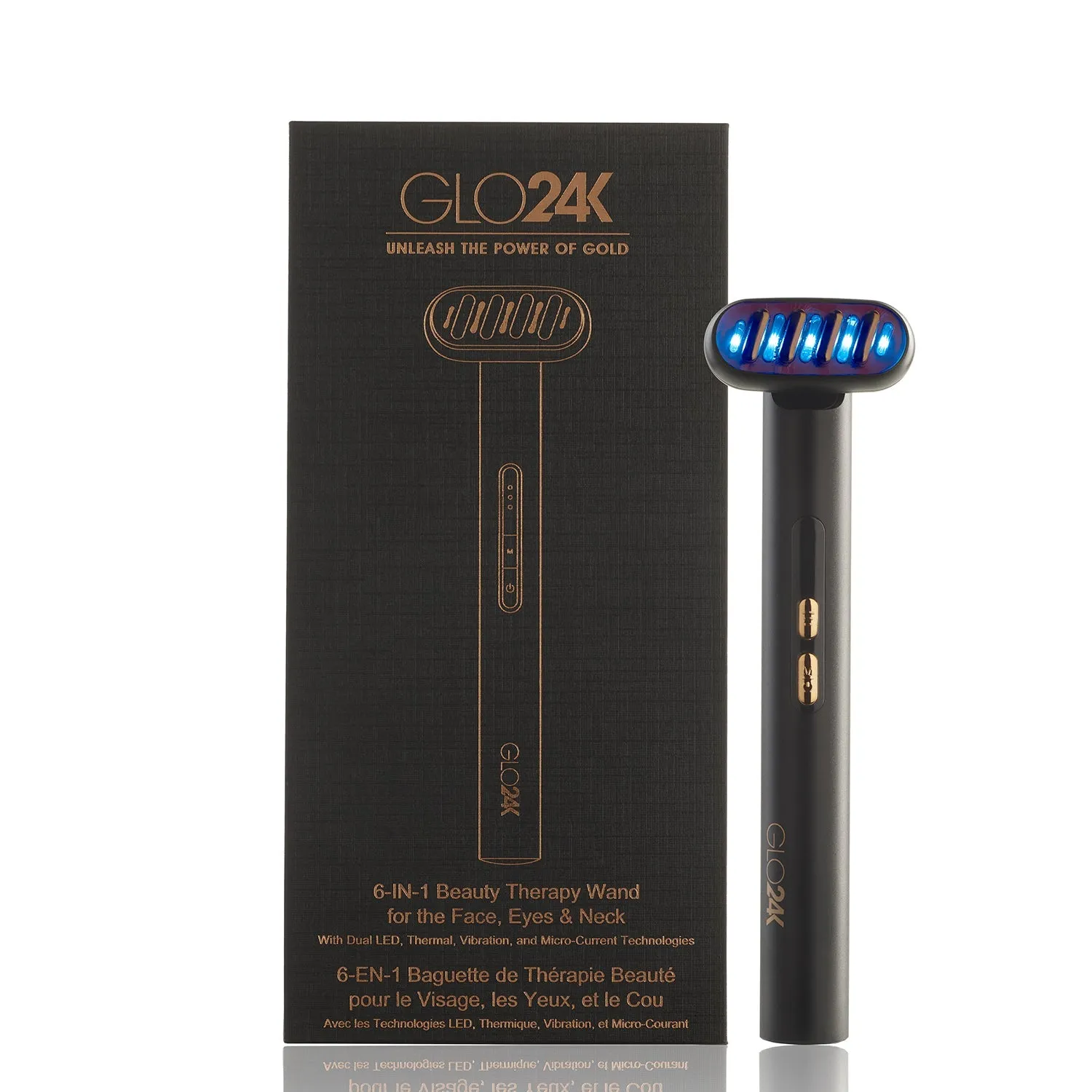 GLO24K 6-IN-1 Beauty Therapy LED Wand for the Face, Eyes & Neck