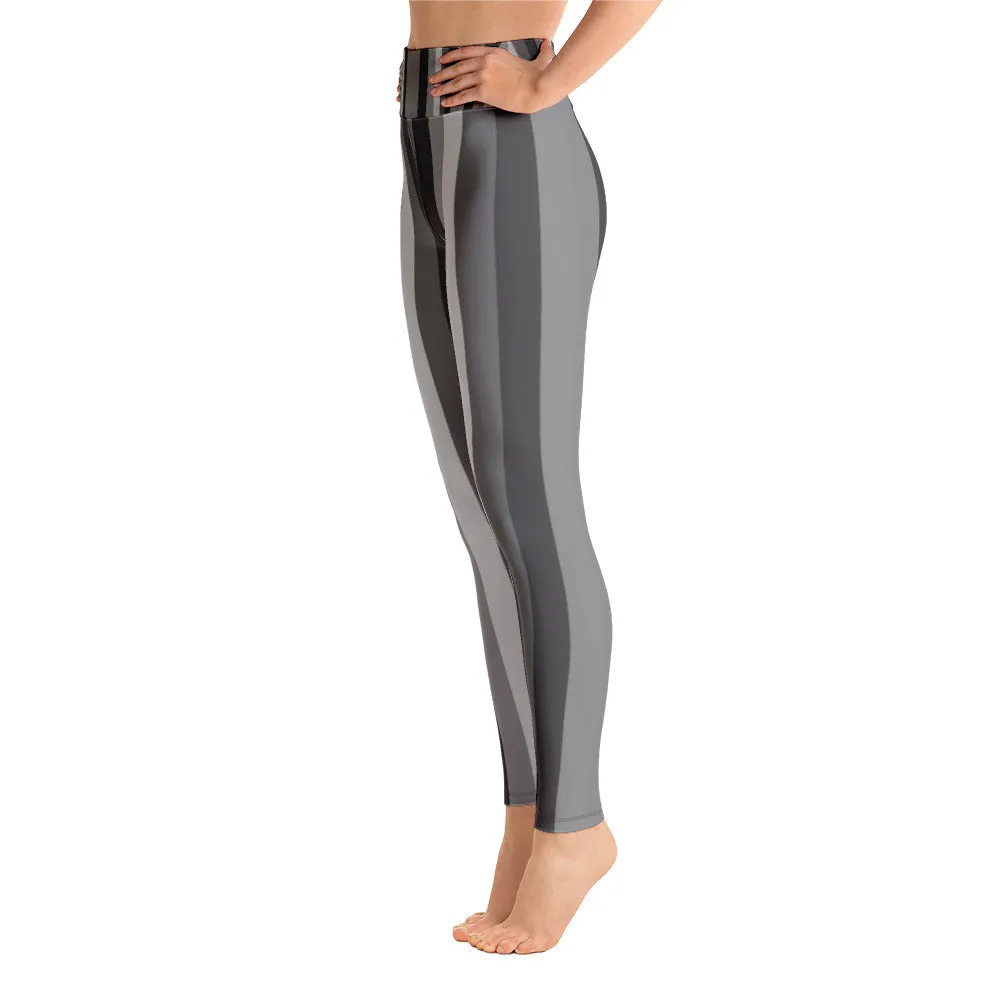 Gray Stripe Women's Leggings, Active Wear Best Long Yoga Barre Pants-Made in USA/EU