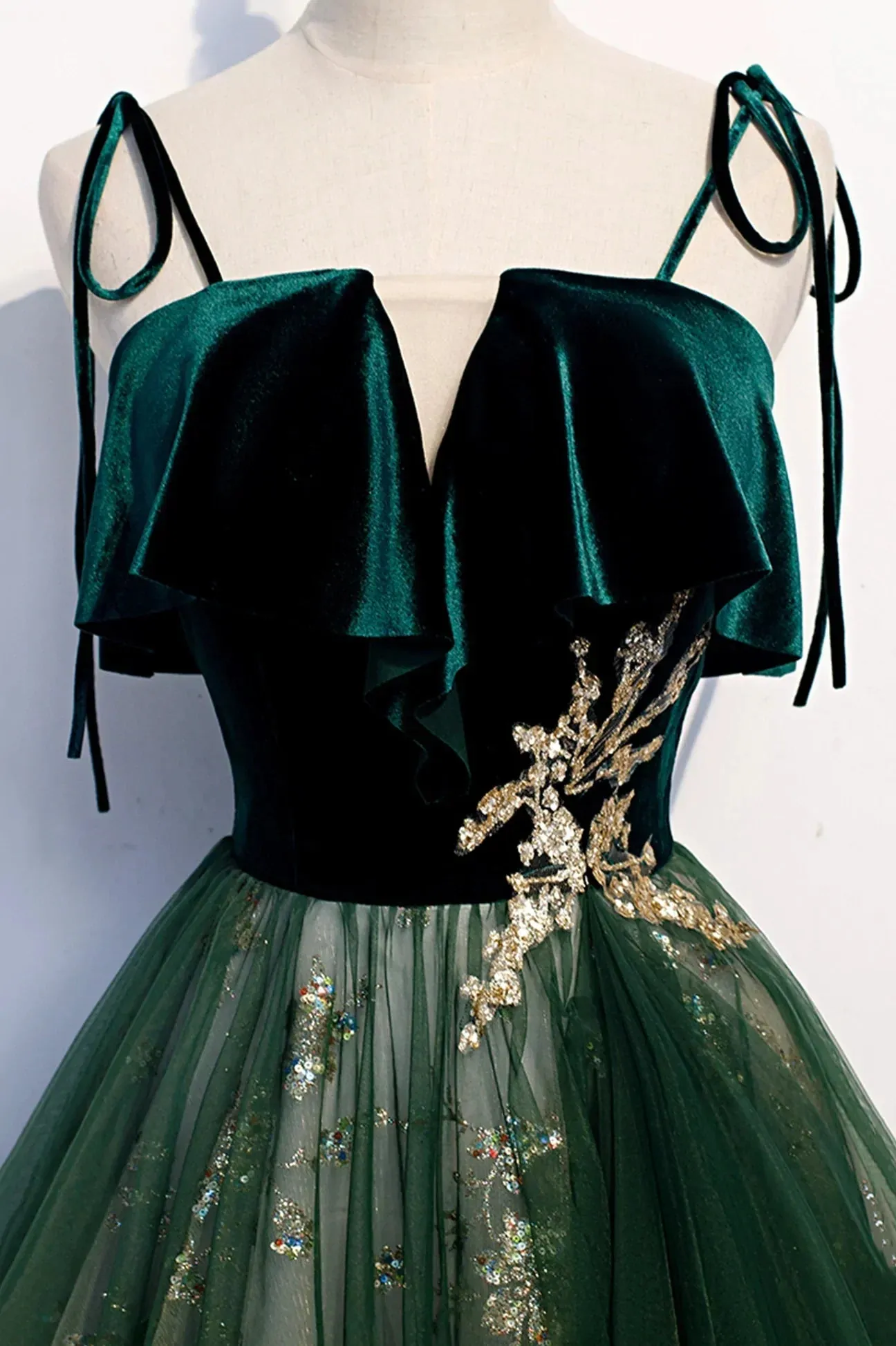 Green Velvet Long Prom Dresses, A-Line Evening Dresses