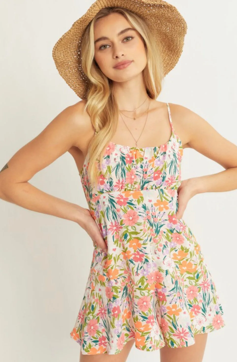 Happy Thoughts Floral Print Empire Waist Romper