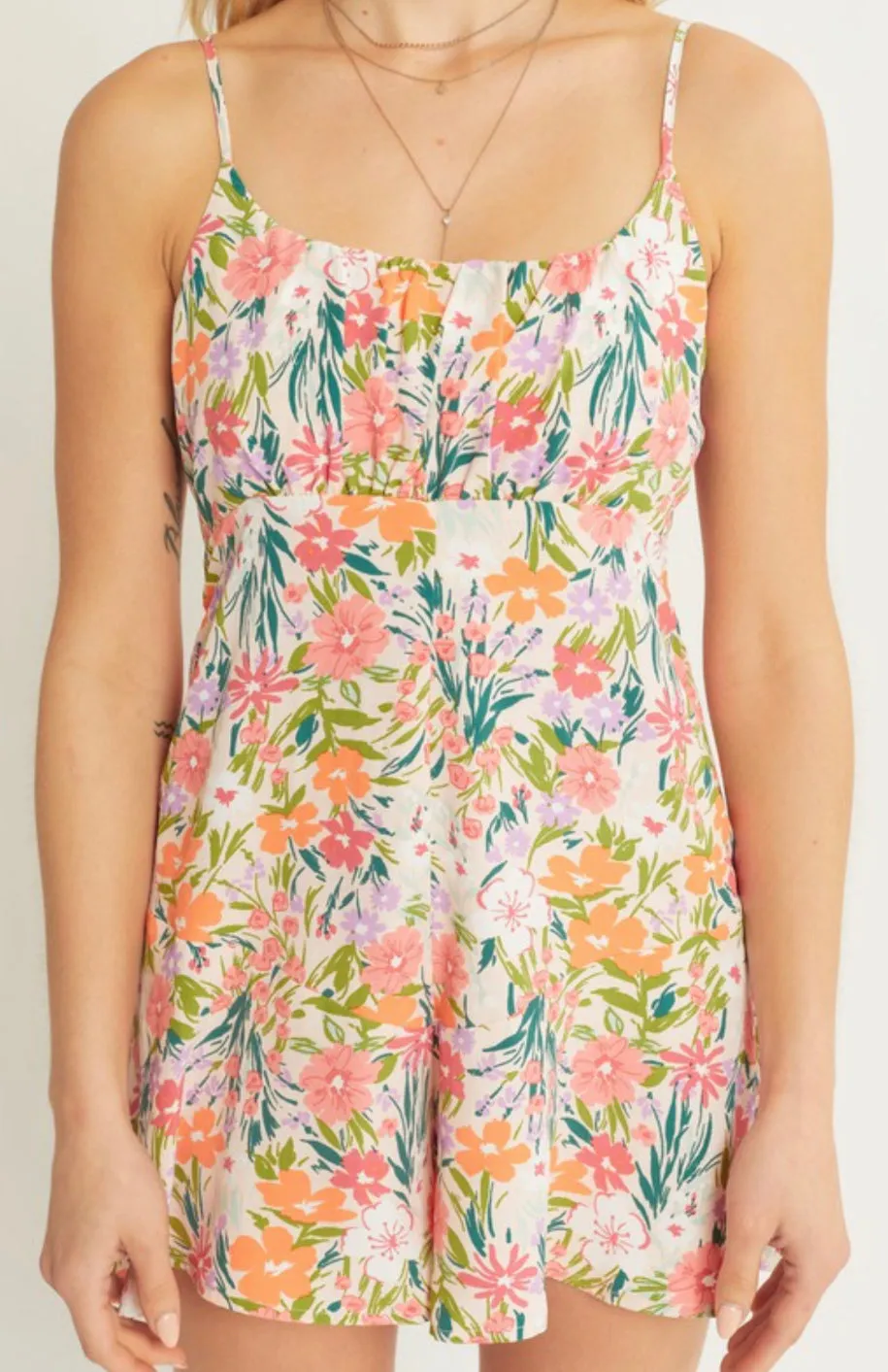 Happy Thoughts Floral Print Empire Waist Romper