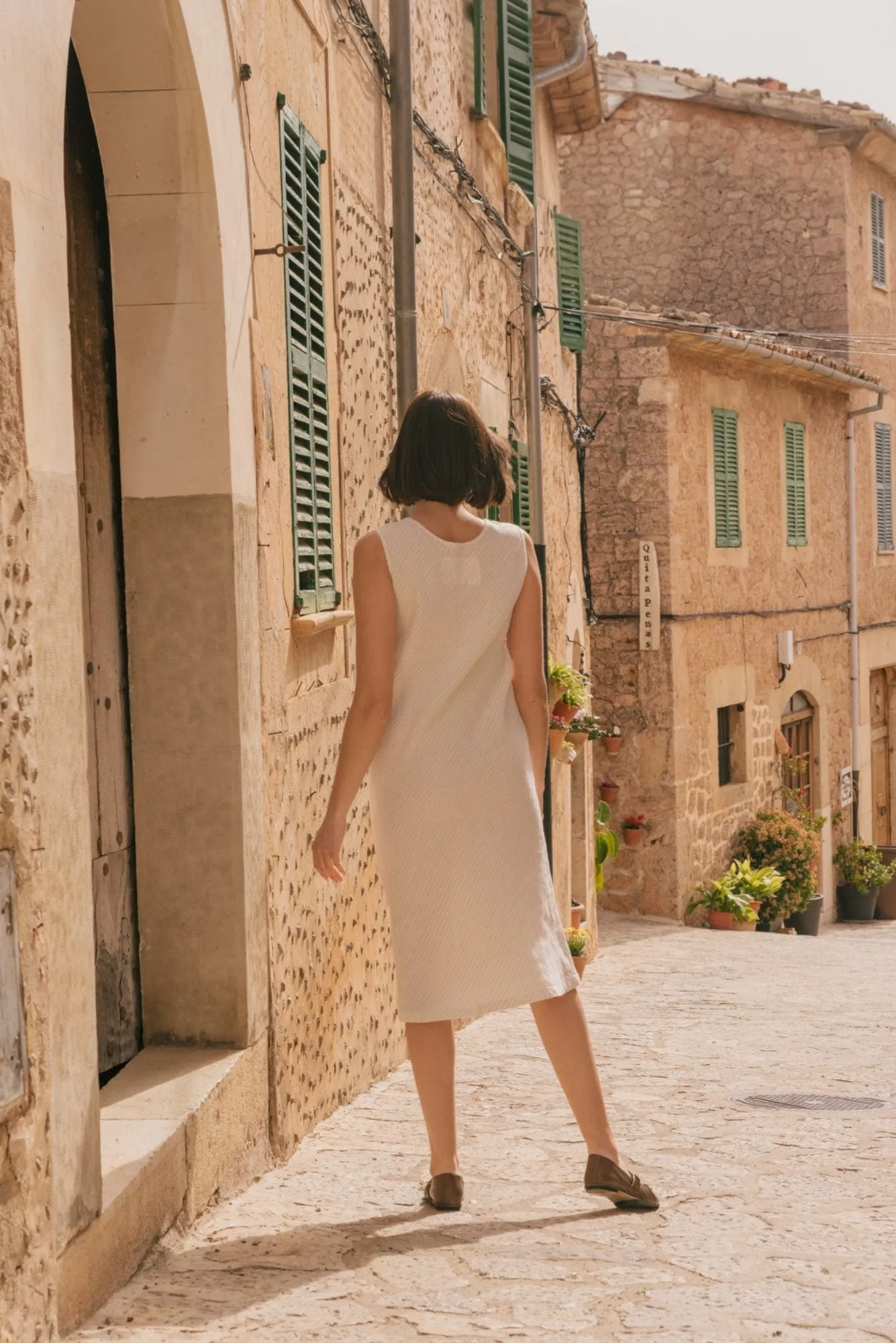 Ines slip midi linen dress in Cream