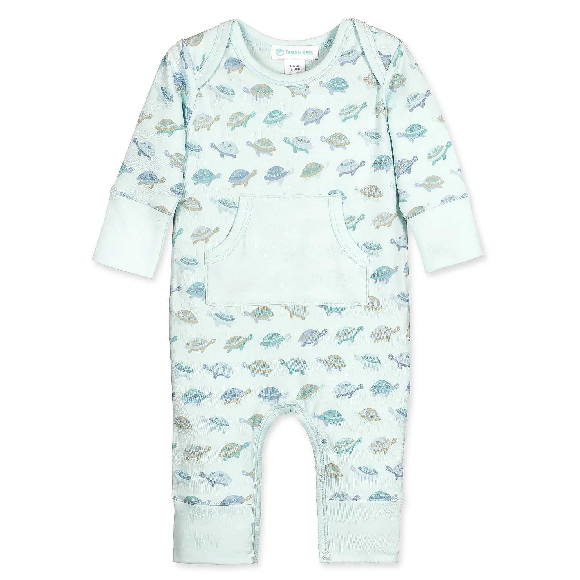 Kangaroo Romper - Turtles on Aqua  100% Pima Cotton by Feather Baby