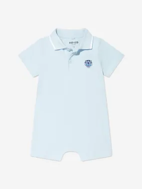 KENZO Baby Boys Organic Cotton Tiger Polo Romper in Blue