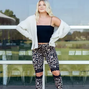 Lace Cutout Leggings - Cheetah