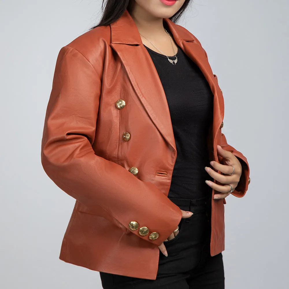 Laila Brown Leather Womens Blazer