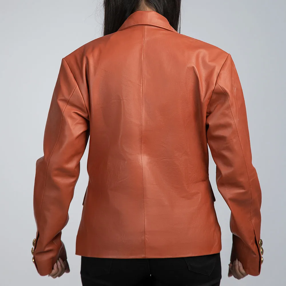 Laila Brown Leather Womens Blazer