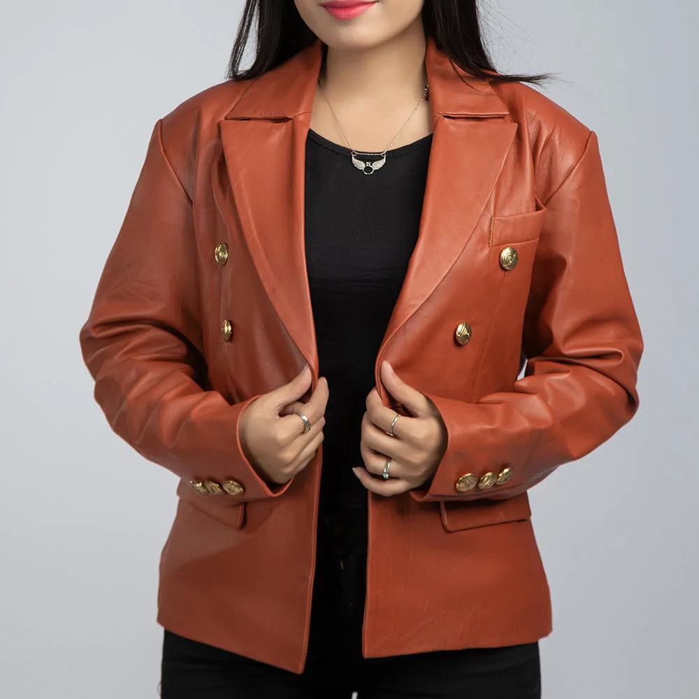 Laila Brown Leather Womens Blazer