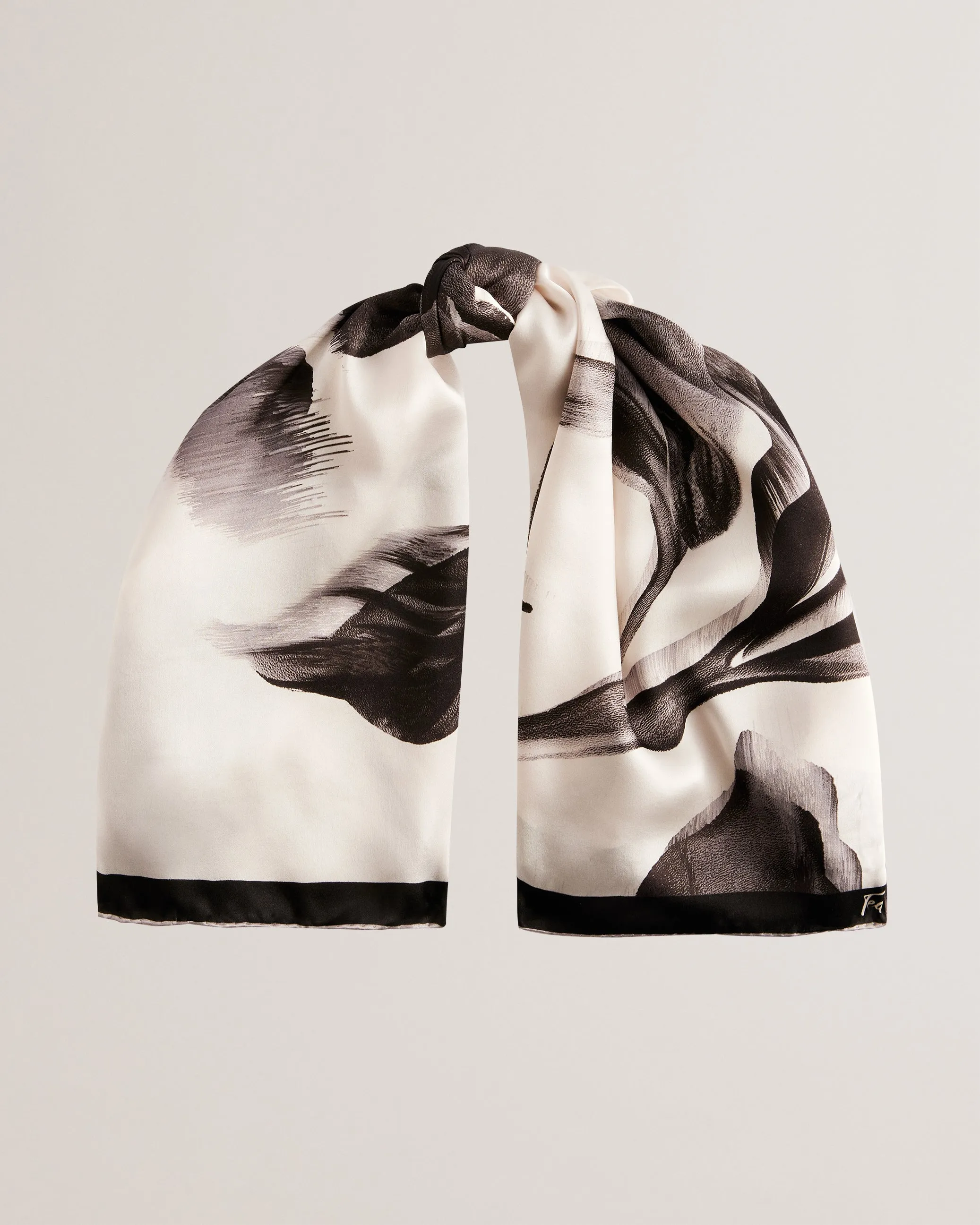 Leonaas Flower Printed Silk Square Scarf Cream