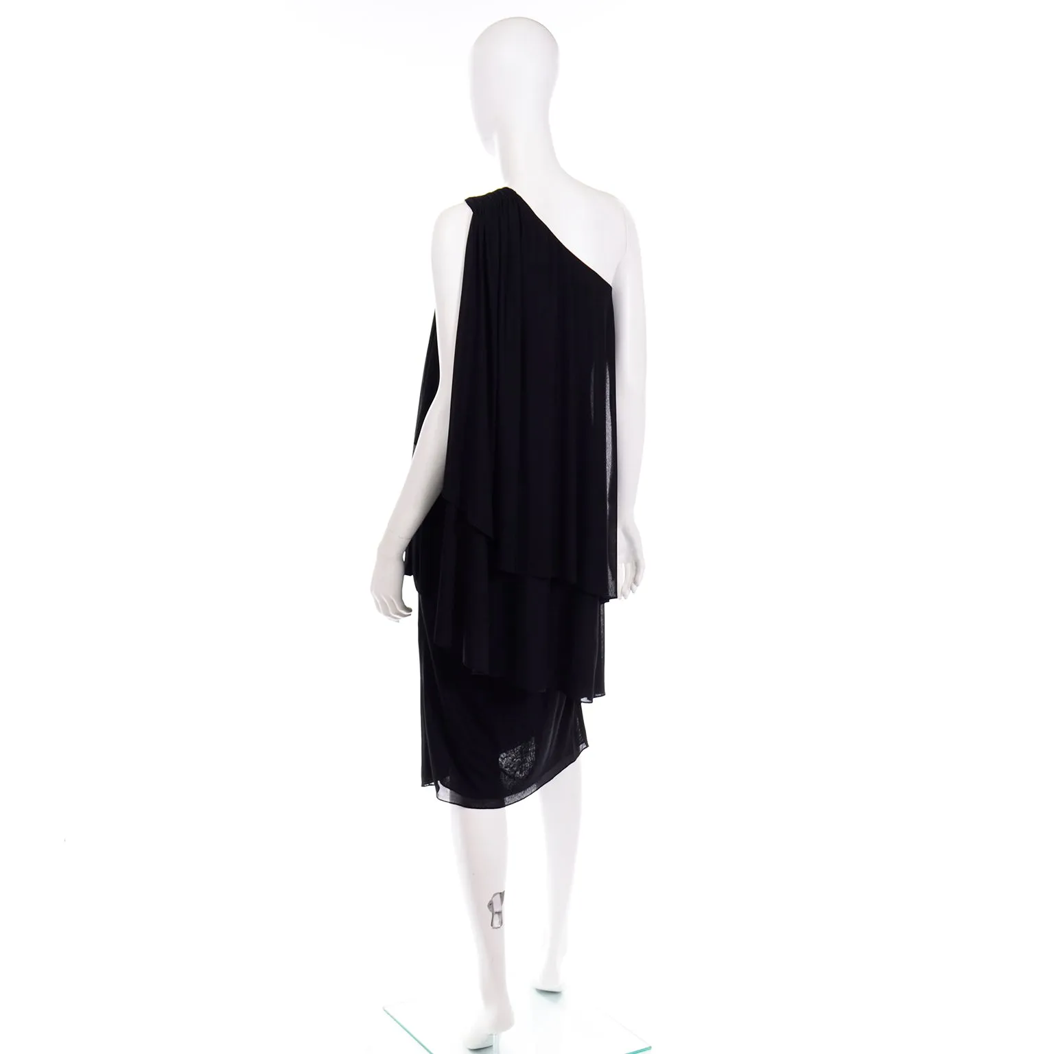 Lilli Diamond Vintage Black Grecian Style One Shoulder Evening Dress