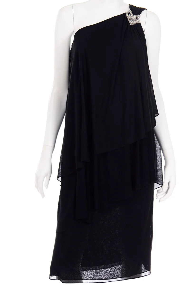 Lilli Diamond Vintage Black Grecian Style One Shoulder Evening Dress