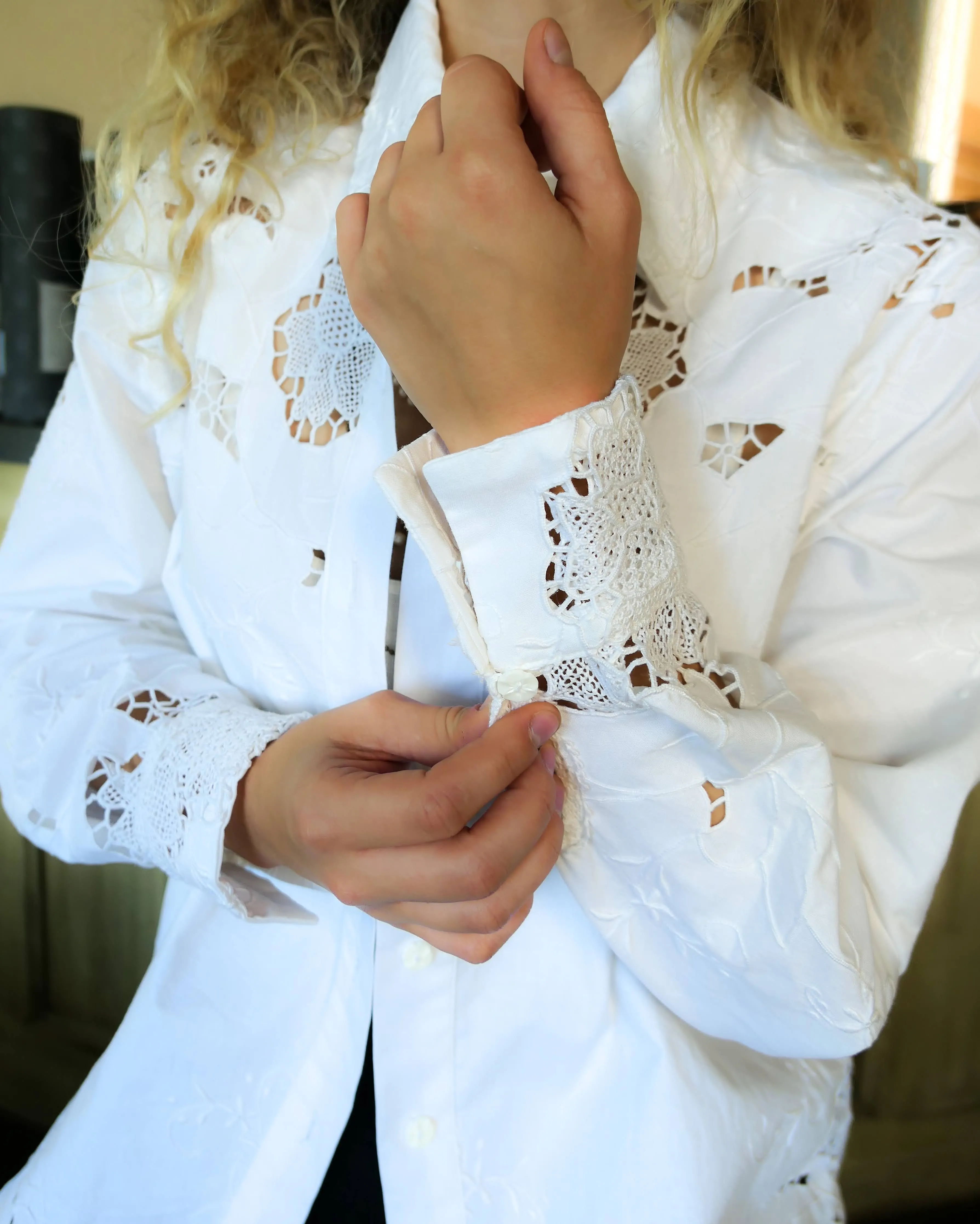 Lim's Vintage Cutout and Embroidered Long Sleeve Shirt