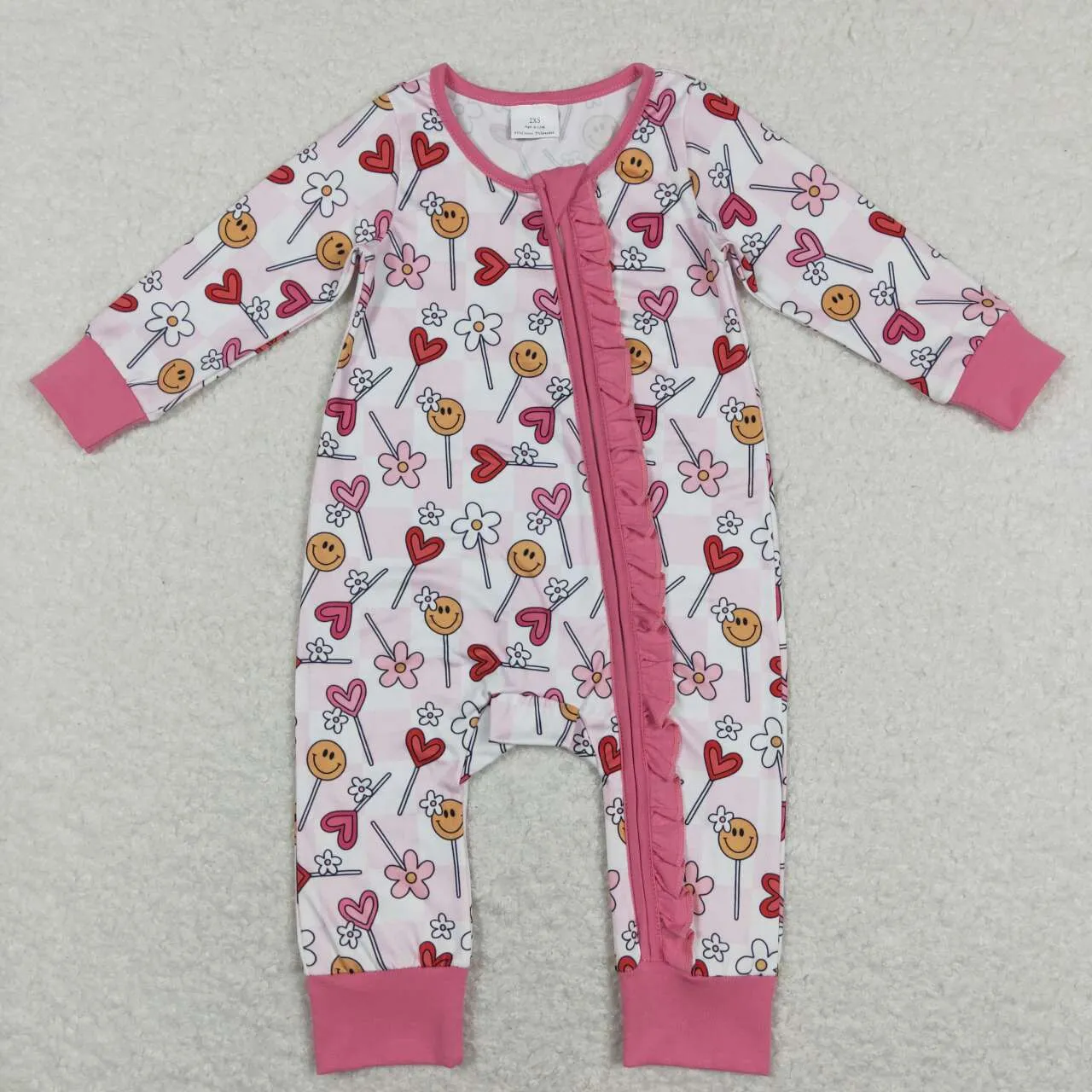 LR0884 baby girl clothes lollipop heart baby valentines day clothes zipper romper