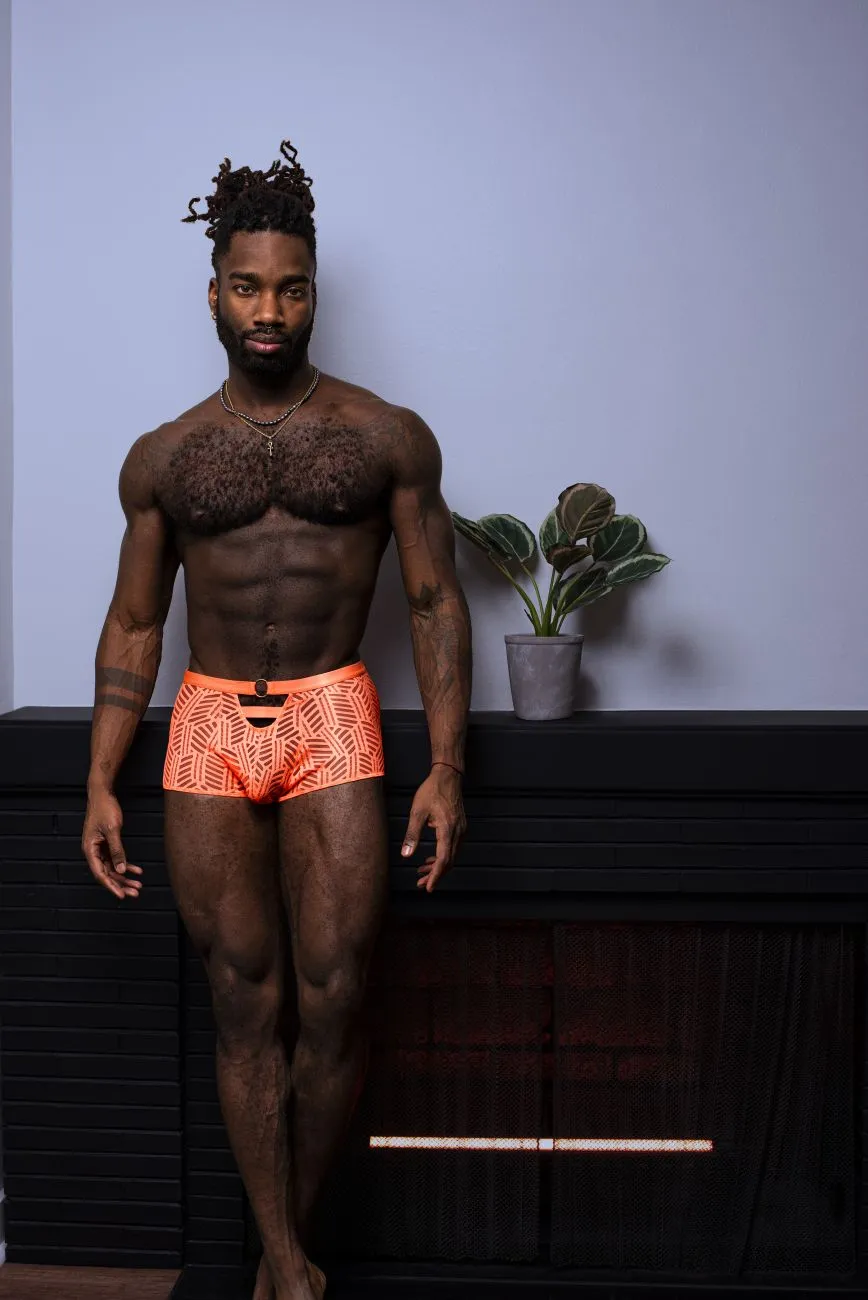 Male Power 125-284 Rude Awakening Cheeky Cutout Short Color Neon Orange