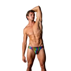 Male Power Pack & Play Thong with Front Condom Pouch Rainbow L/XL