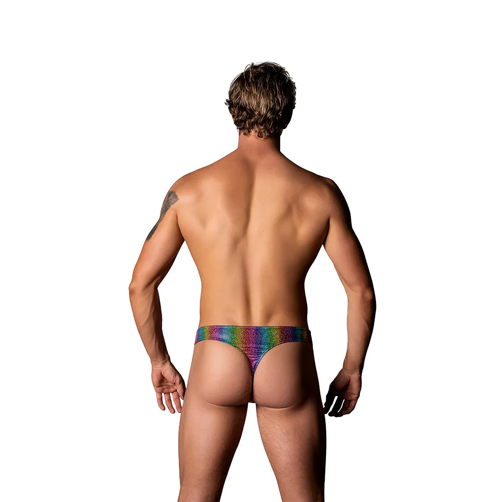 Male Power Pack & Play Thong with Front Condom Pouch Rainbow L/XL