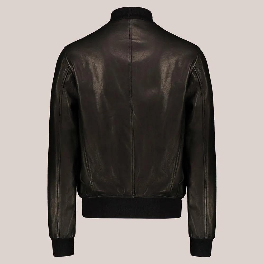 Men Vintage Black A-1 Flight Lambskin Leather Bomber Jacket