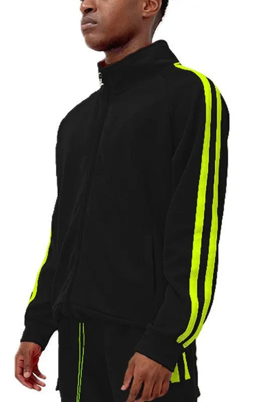 Mens Black Two Stripe Cargo Set Pants Jacket