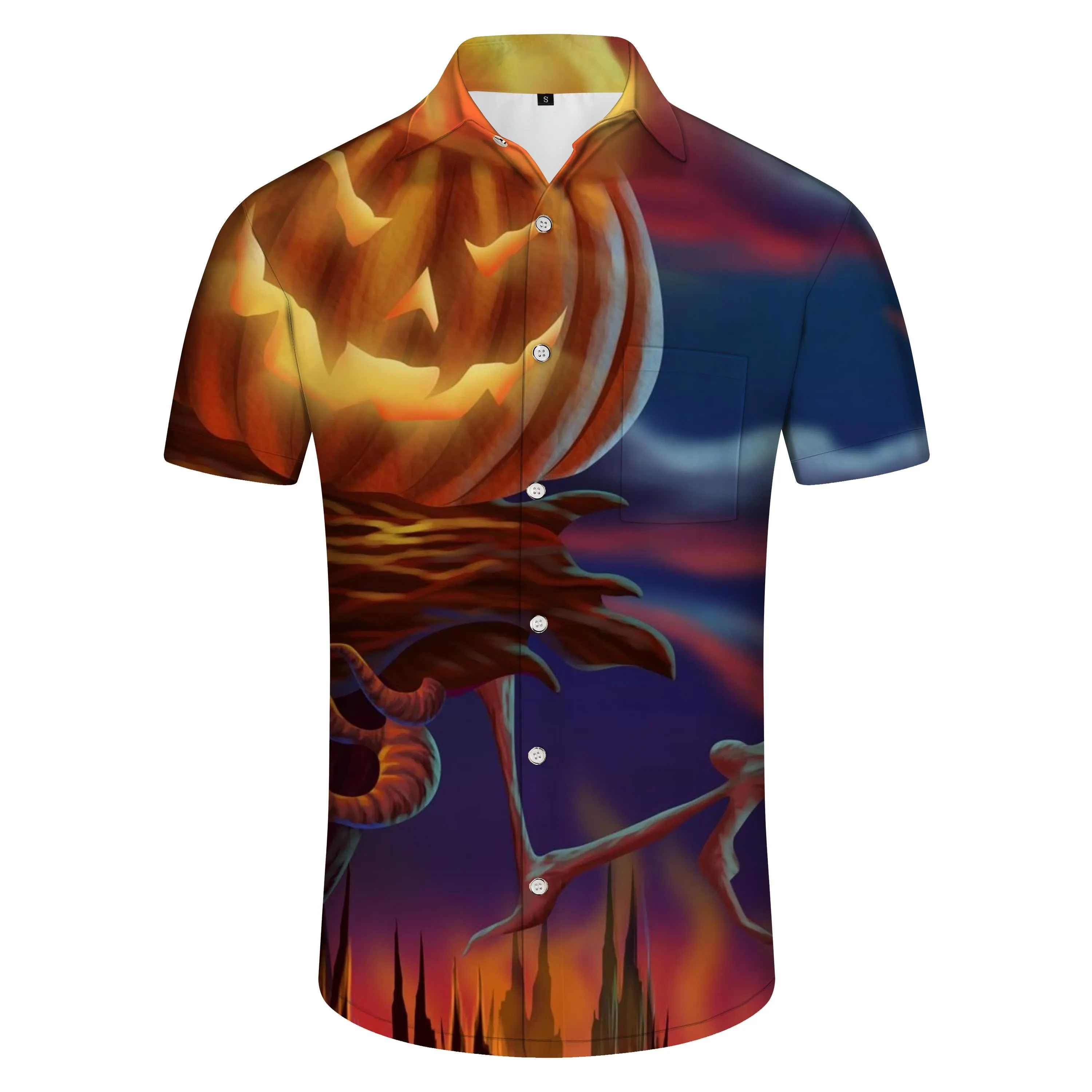 Men's whimsical pumpkin print shirt Short sleeve button-down tropical vacation shirt All seasons shirt in mixed colors