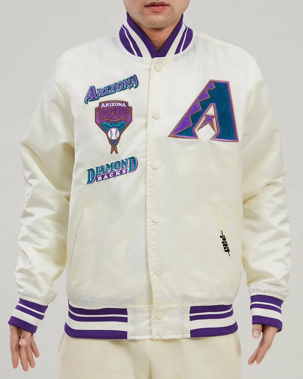 MLB ARIZONA DIAMONDBACKS RETRO CLASSIC MEN'S RIB SATIN JACKET (EGGSHELL/ PURPLE)