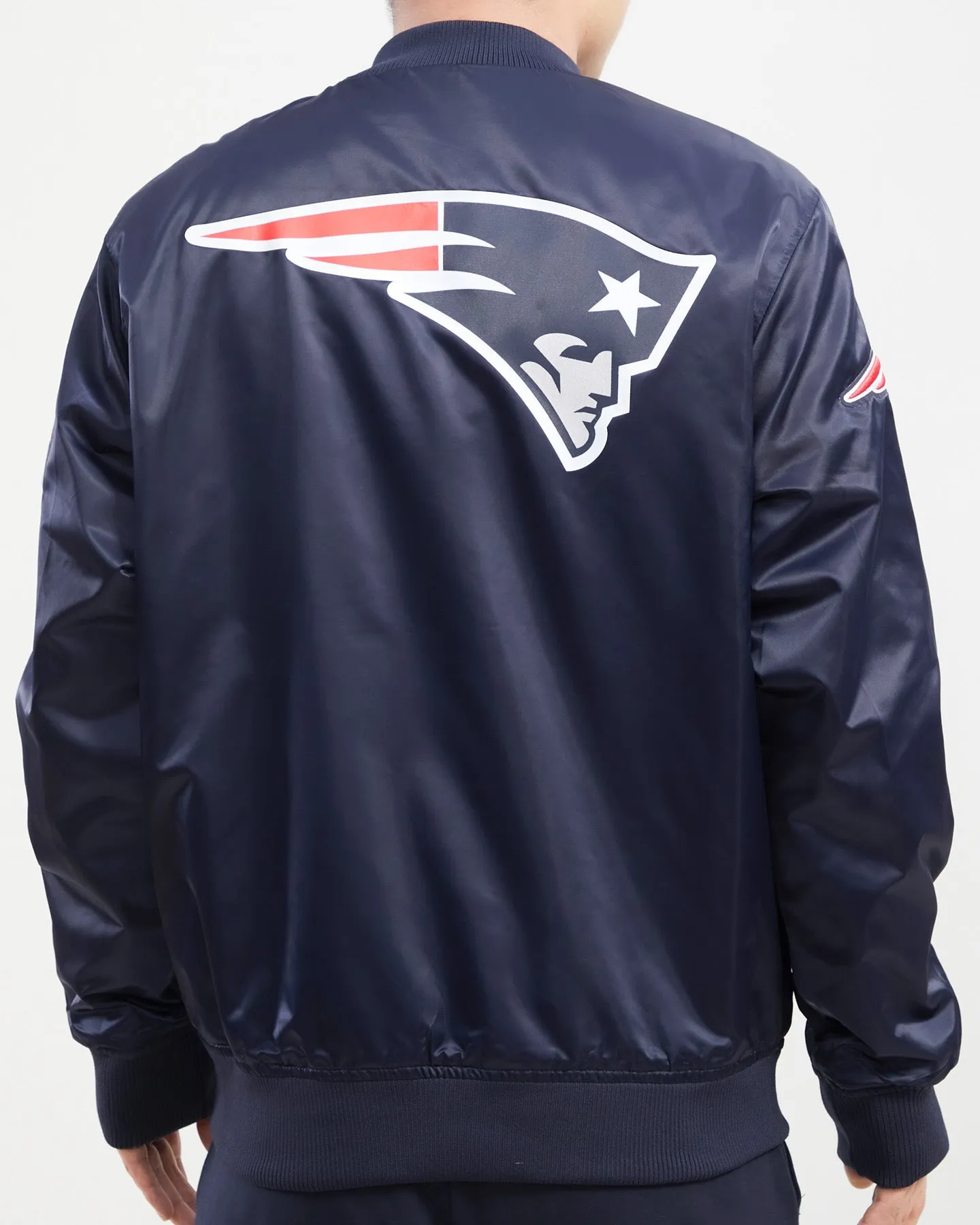 NFL NEW ENGLAND PATRIOTS BIG LOGO MEN'S SATIN JACKET (MIDNIGHT NAVY)