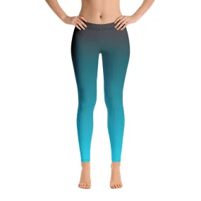 Ombre Teal leggings Women, Gradient Blue Turquoise Green Tie Dye Yoga Pants Soft Athletic Workout Gym Sports Ladies Tights